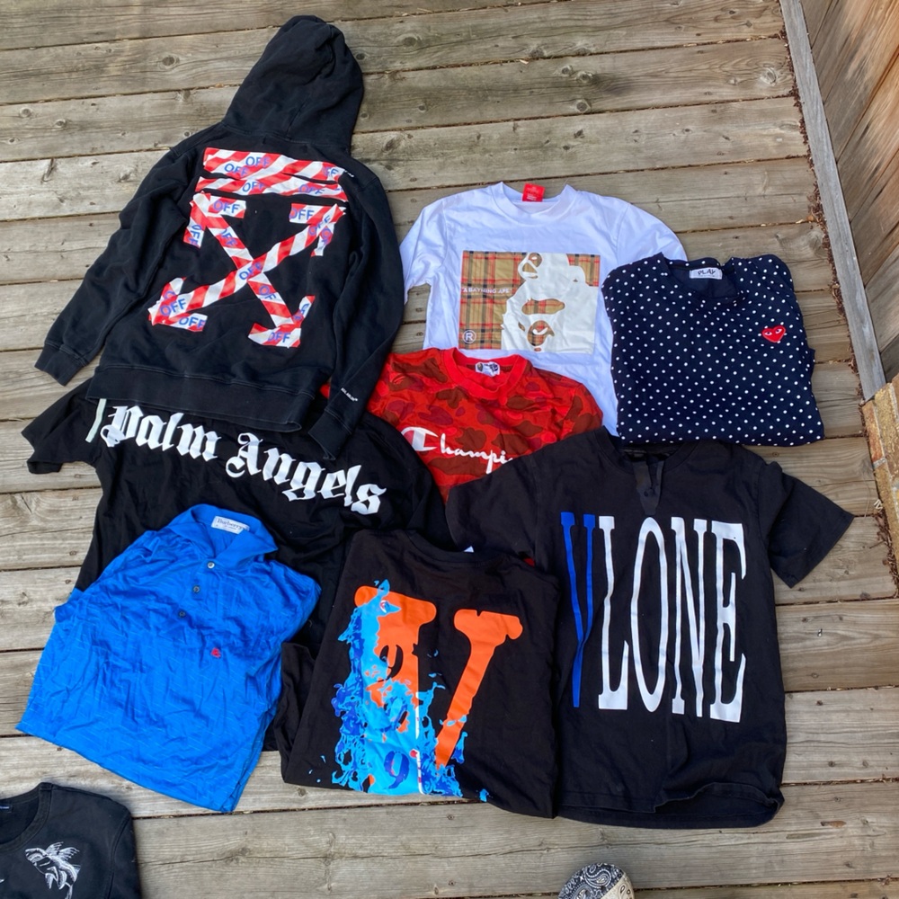 Lot of 7 Designer Clothing Items Small - Burberry, Bape, Palm Angels, Vlone